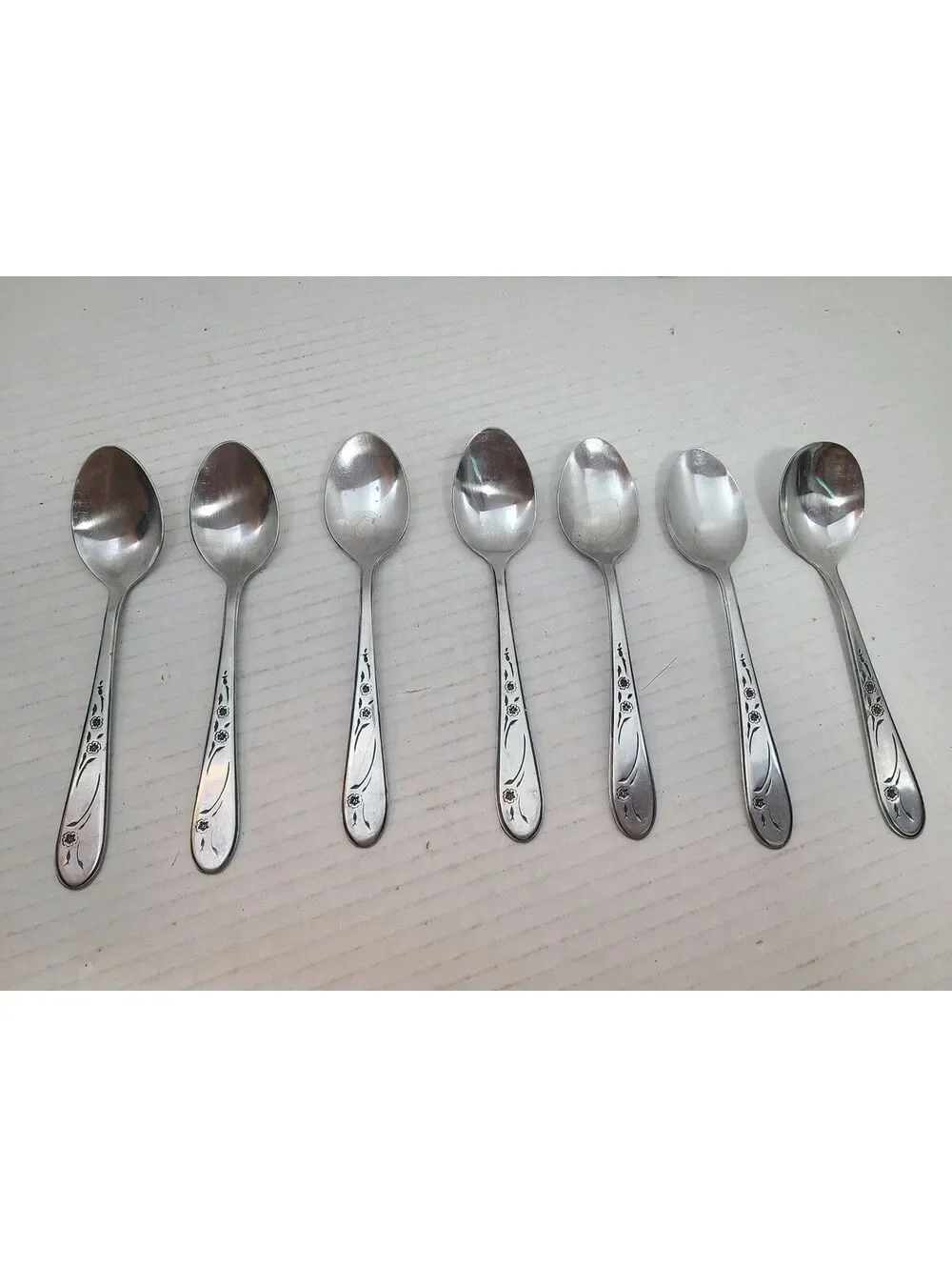Lot of 7 Rogers Vintage Rose Pattern Flatware Spoons MCM
